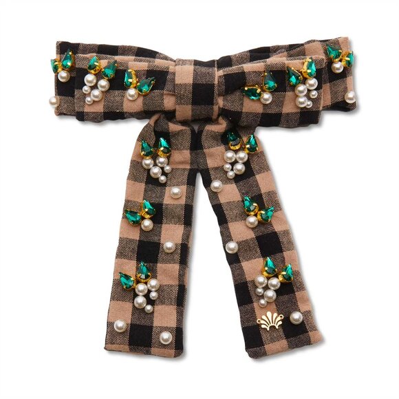 LELE SADOUGHI Picnic Check Pearl Embellished Antoinette Bow Barrette - Picture 3 of 7